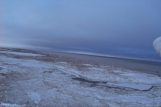 A DataHawk's view of the sea ice and tundra today at Oliktok Point. 