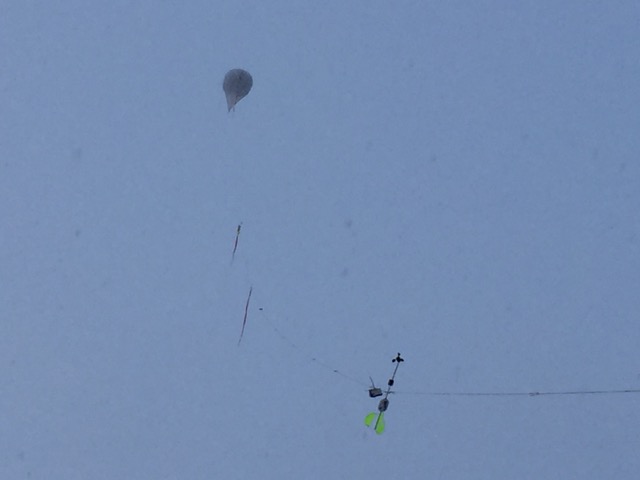 VIPS on the tether as the balloon takes it up into the Arctic sky.