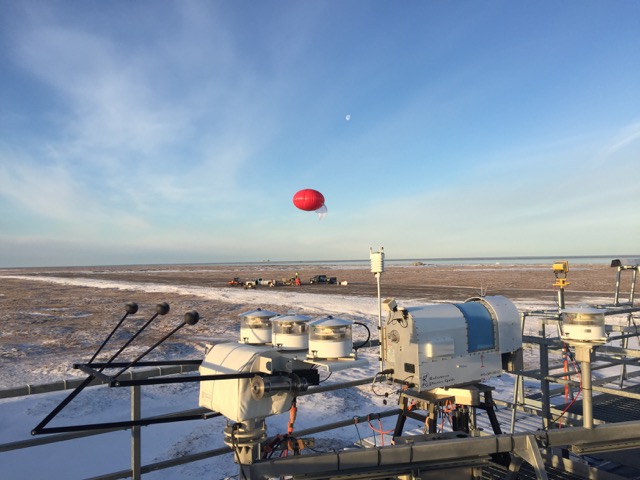 The tethered ballon as it is launched from the runway.