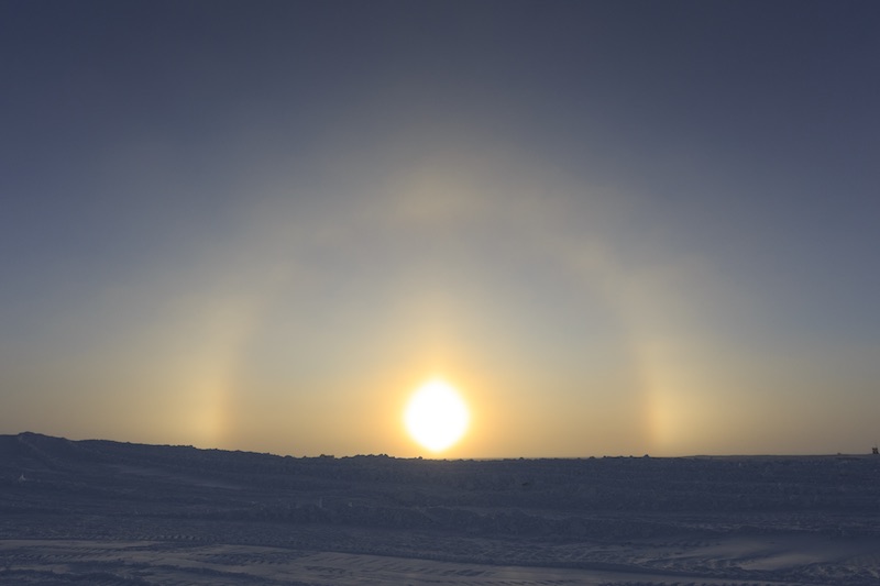 A halo and sun dogs at sunset from the Pegasus runway. 