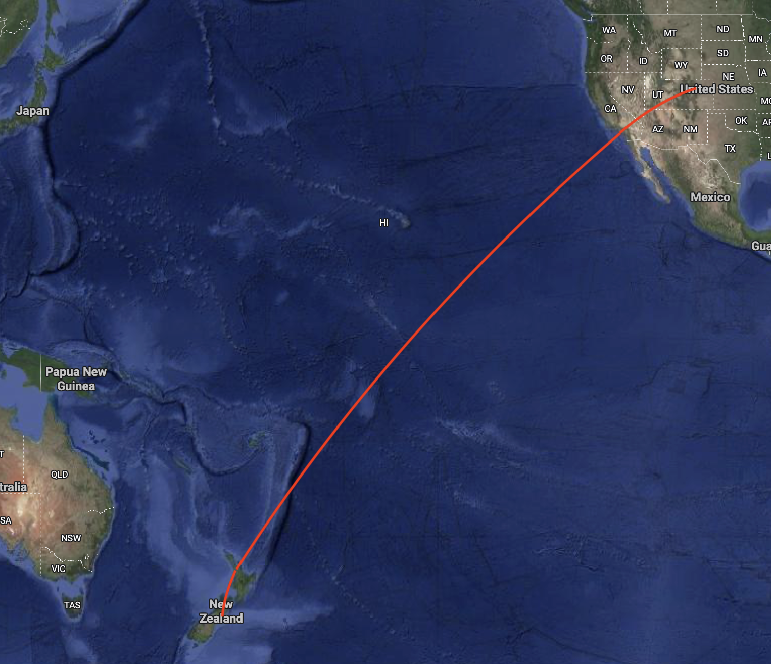 Flight from Denver to New Zealand
