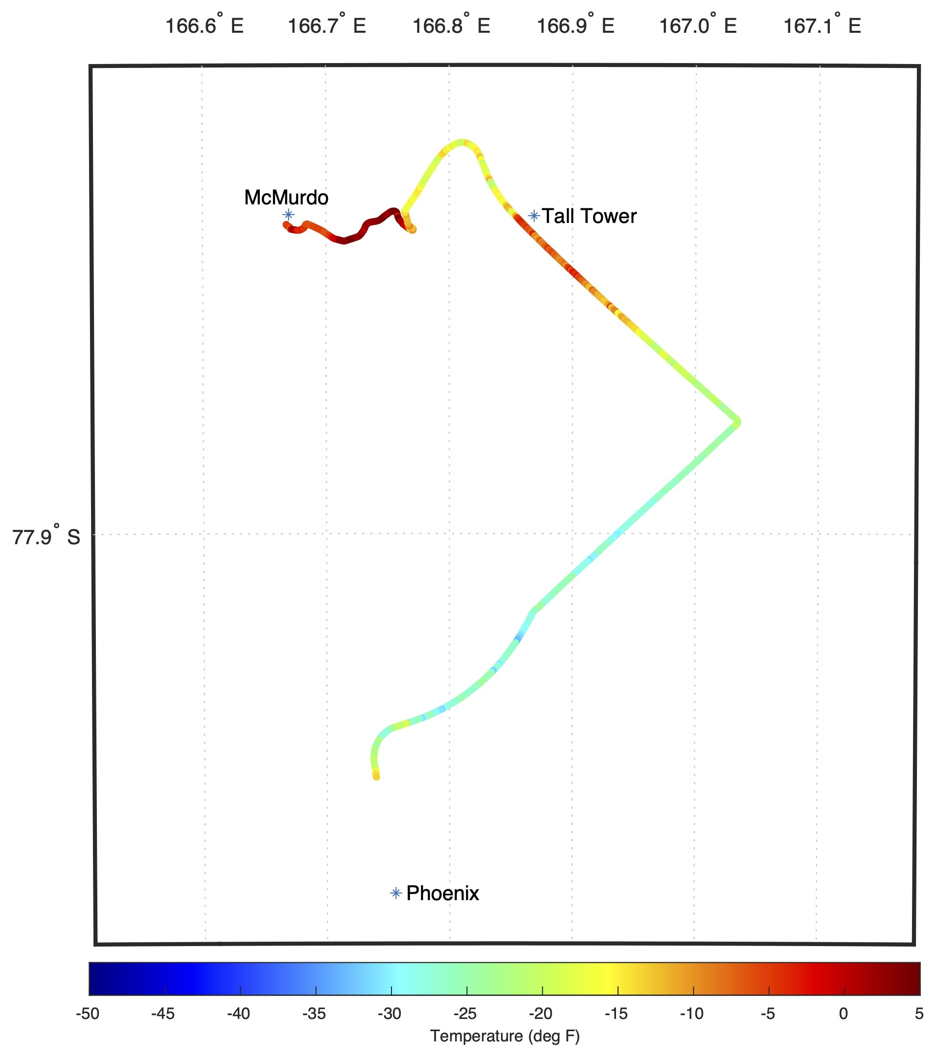 Map of temperature observations