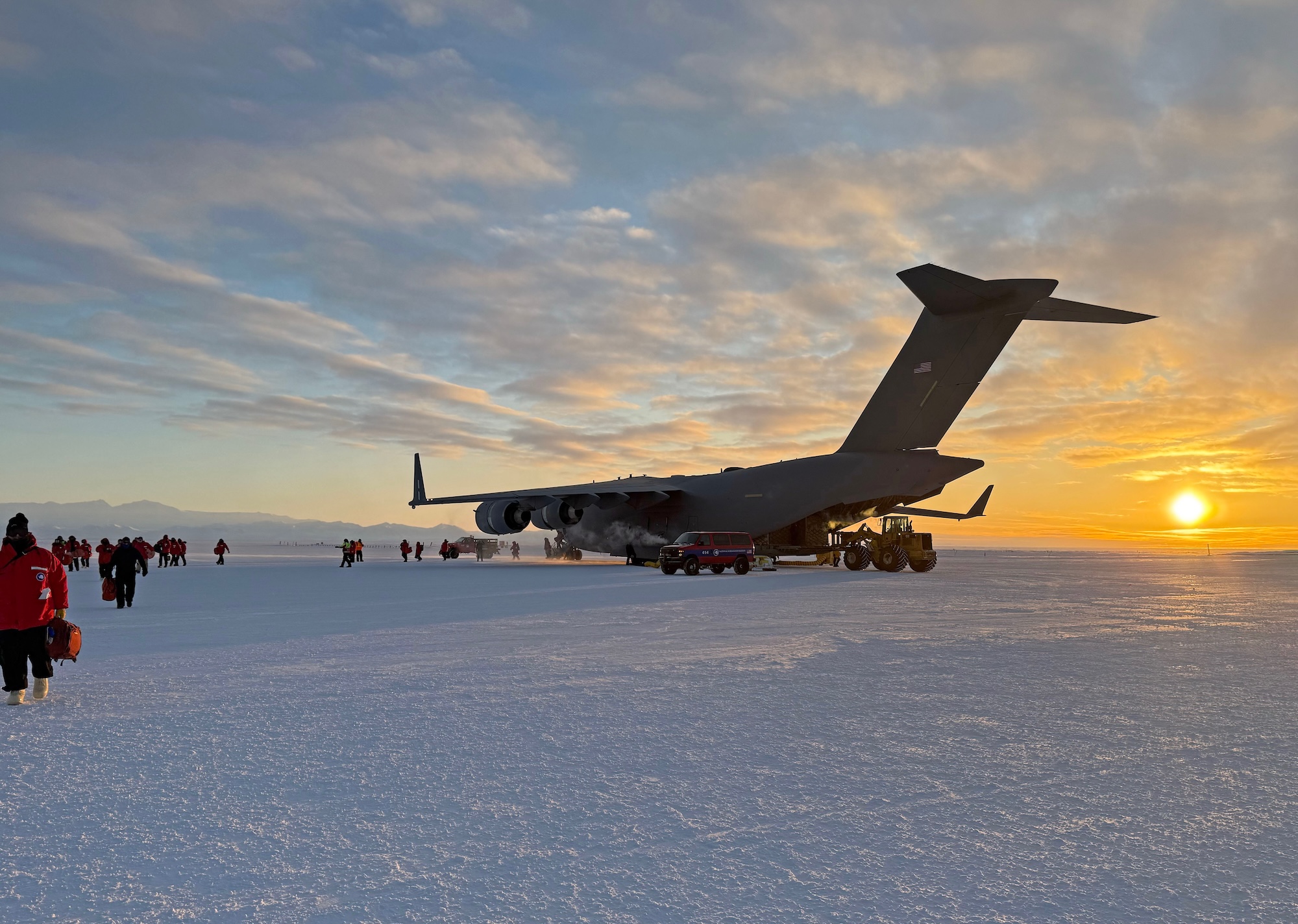 C17 under a big Antarctic sky