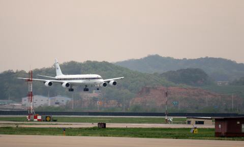 NASA DC-8 landing in Osan Air Force Base. Provided by https://espo.nasa.gov/missions/korus-aq/image/KORUS-AQ_-_DC-8_on_approach.
