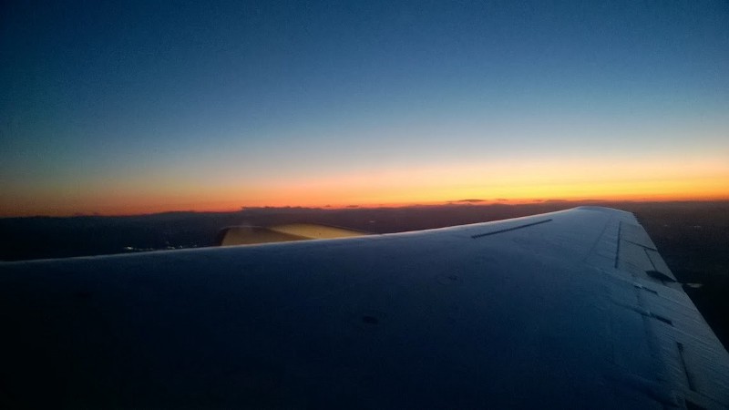 Sunrise over the Sierras in California during flight to Osan Air Force Base.