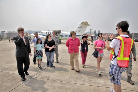 Me leading a tour during the KORUS-AQ open house. The open house provided an opportunity for the general public to see all the airplanes and to learn about the science of the mission. Photo provided by Diego Beltran (https://espo.nasa.gov/missions/korus-aq/image/KORUS-AQ_Open_House_12).