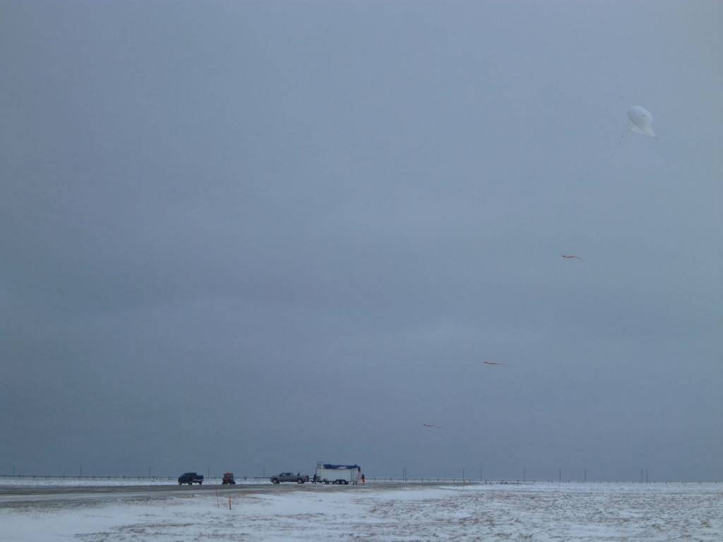 The tethered balloon system in flight.