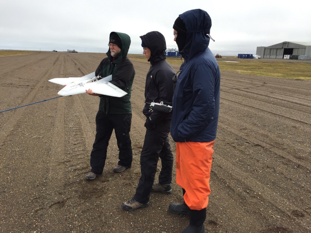 Dale, Nathan and Will prepare to launch the DataHawk 2 from the runway.