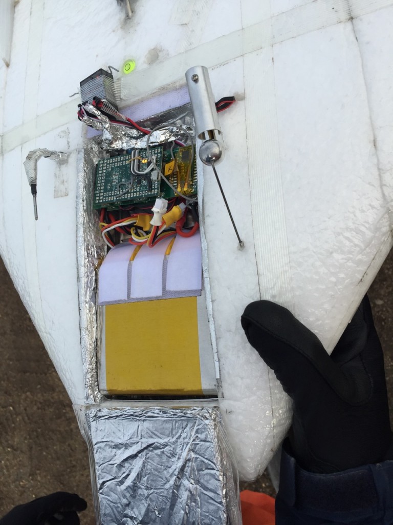 A foil-wrapped DataHawk 2 payload bay.  Unfortunately, this did not completely solve our problem...