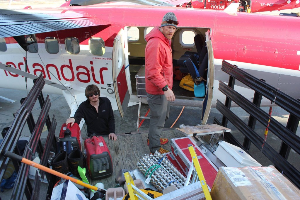 Loading equipment onto the twin otter. Photo taken by Darren Hill, 2015.
