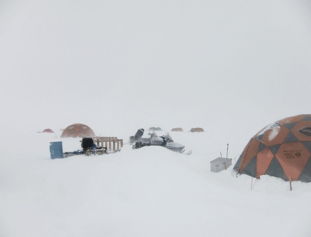 White-out conditions in camp. Photo by Mike MacFerrin, ACT 2012.