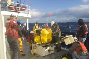 Lamont ocean bottom seismometer on deck